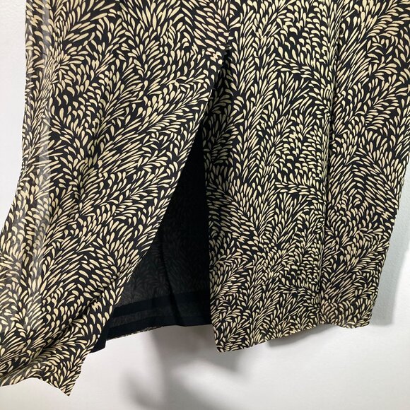 Womens Vintage Ann Taylor Silk Maxi Skirt Leaf Pattern Black Tan Lined 6 Silk Po - Picture 6 of 9